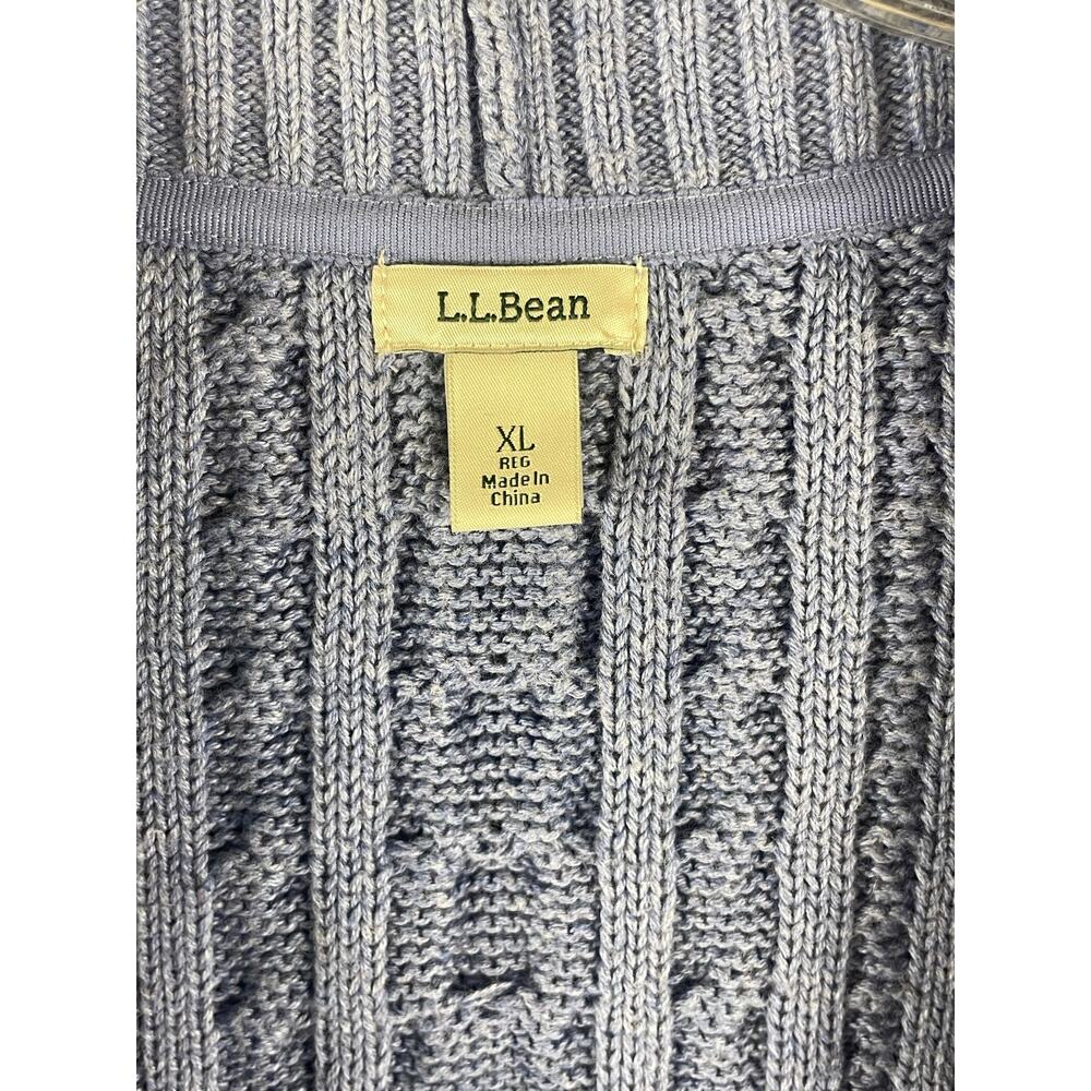 L.L. Bean Blue Cable Knit Open Front Cardigan Sweater Cotton XL Regular - Picture 2 of 8